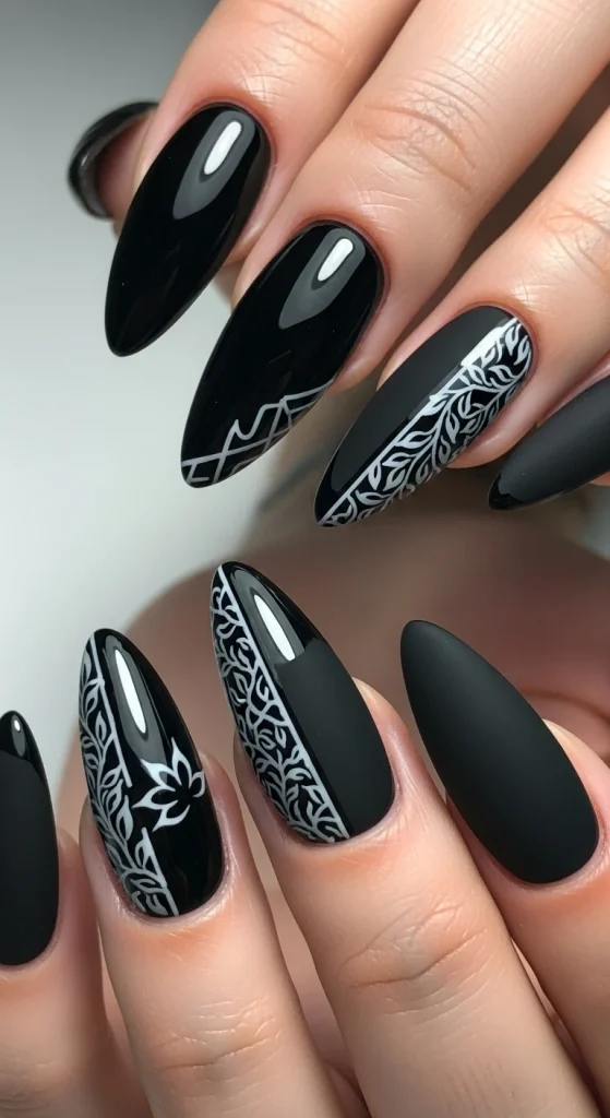 Gloss and Matte Mixed Texture Nails