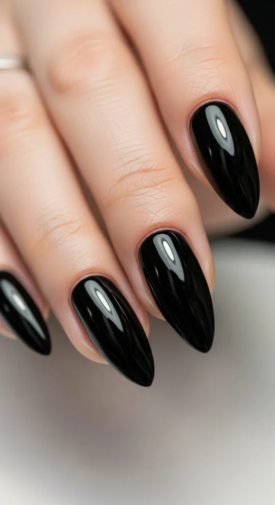 Glossy Jet Black Statement Nails