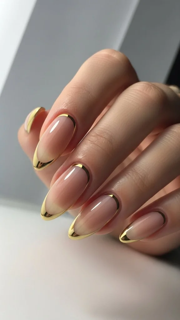 Gold-Trimmed Almond Nails for Subtle Luxury