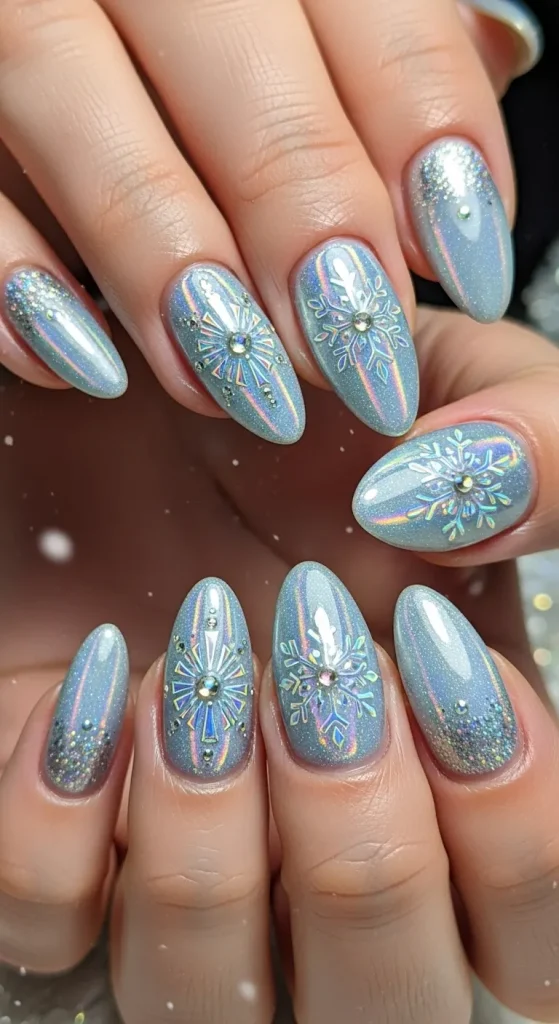 Holographic Snowflake Nails