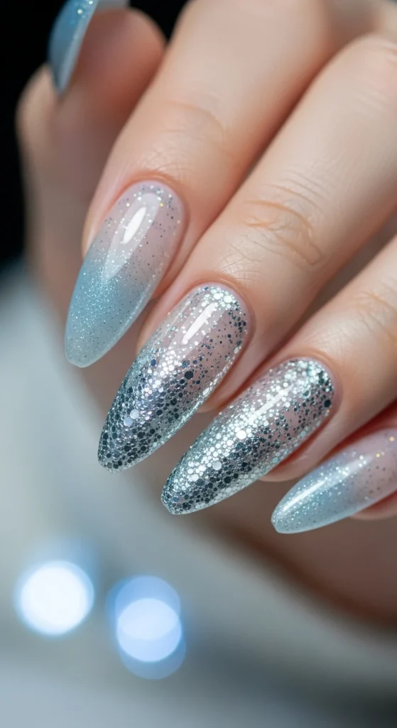 Icy Glitter Gradient Nails