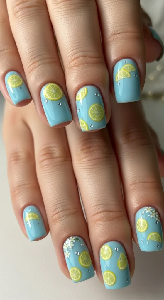 Lemon Slice Accents on Sky Blue