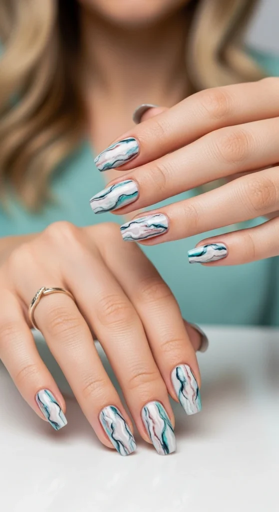 Marble Nails with a Simple Technique