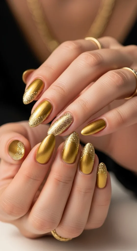 Matte Gold Nails with Shimmer Accents