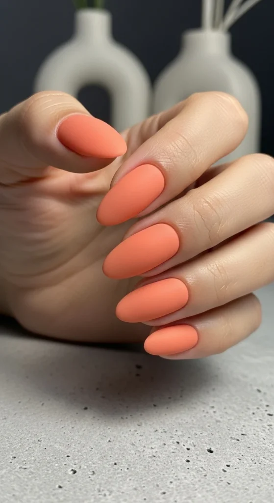 Matte Peach Coral Nails for a Modern Twist