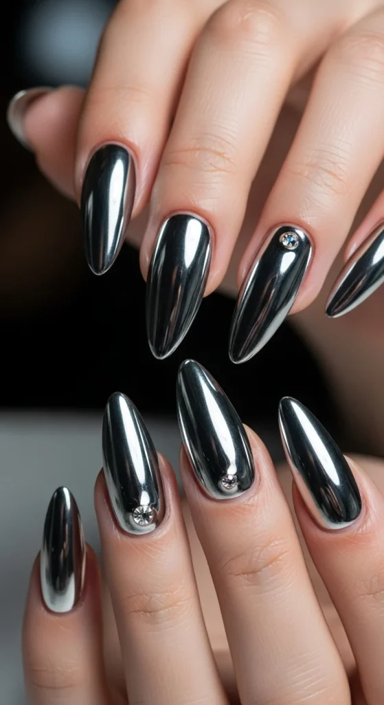Metallic Drama Reflective Nails That Shine Like Jewelry