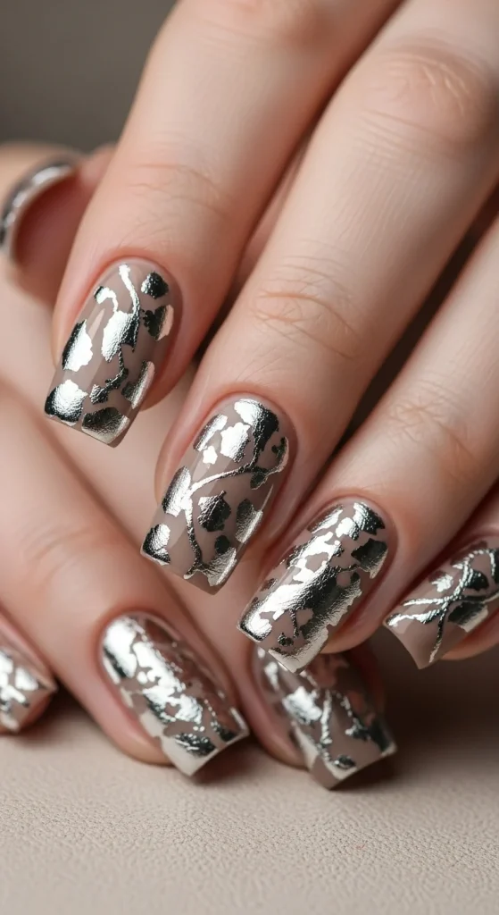 Metallic Silver Foil On Neutral Taupe