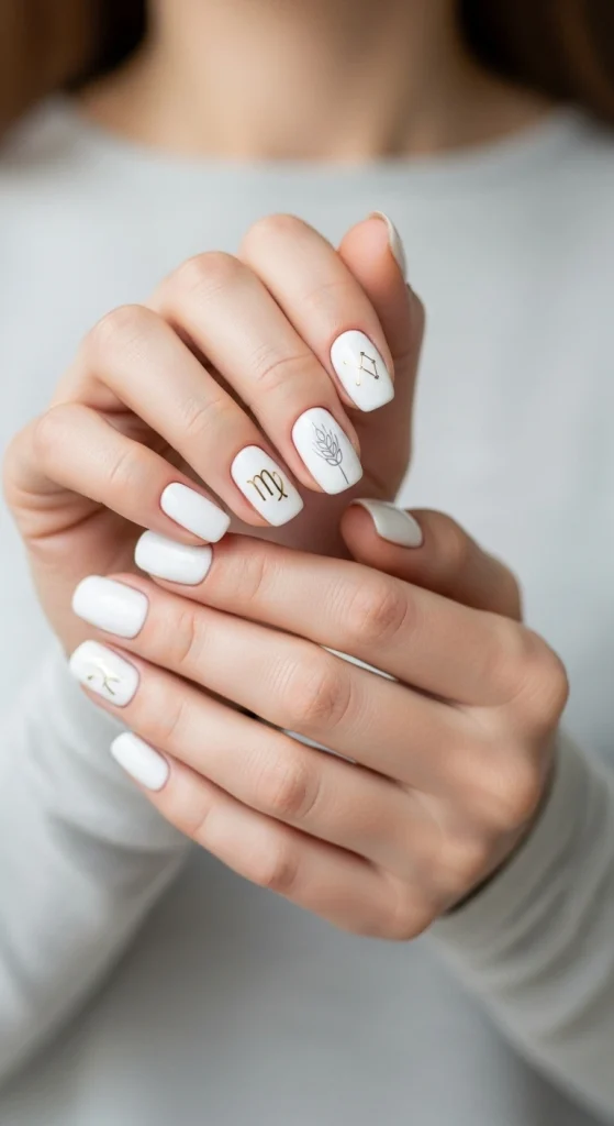 Minimalist White Nails with Subtle Art