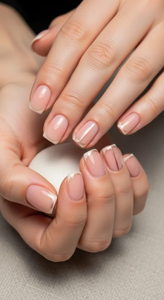 Nude Nails with Subtle Accent Lines