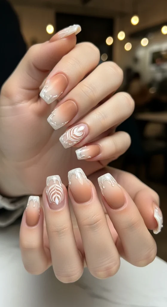 Pastel Latte Nails With Iced Tips