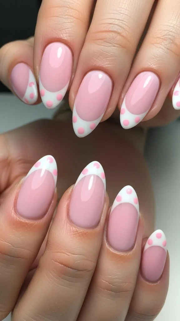 Pastel Pink Nails with Reverse Polka Dot Styling
