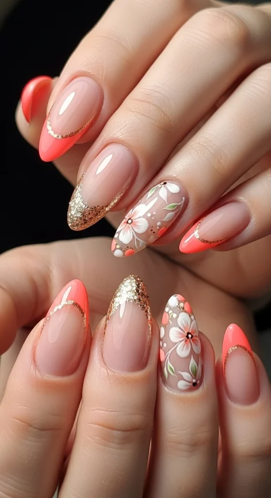 Peach Coral French Tips with a Twist