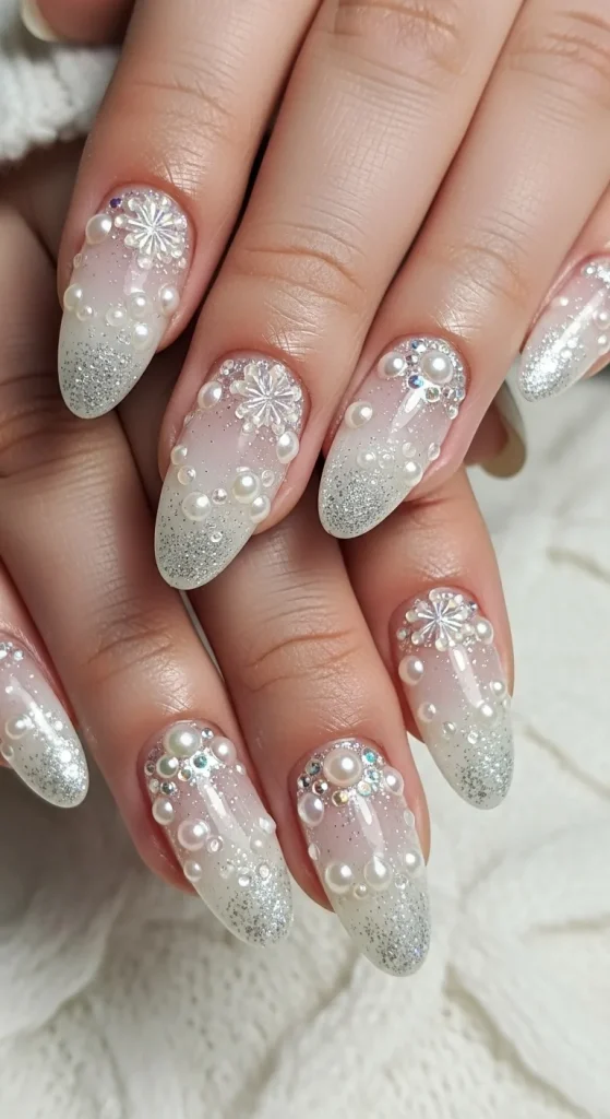 Pearl-Kissed Nails for a Snow-Inspired Look