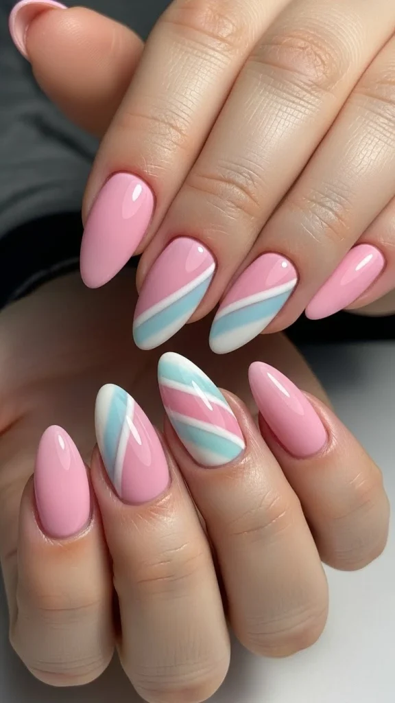 Pink and White Accent Nail Pattern for a Balanced Manicure