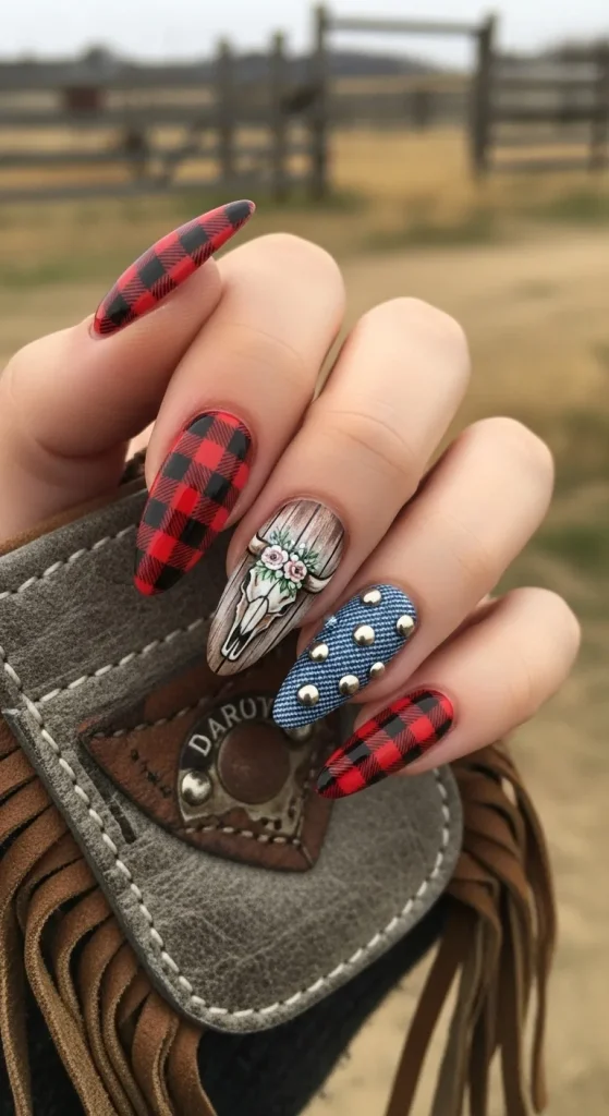 Plaid Western Nails