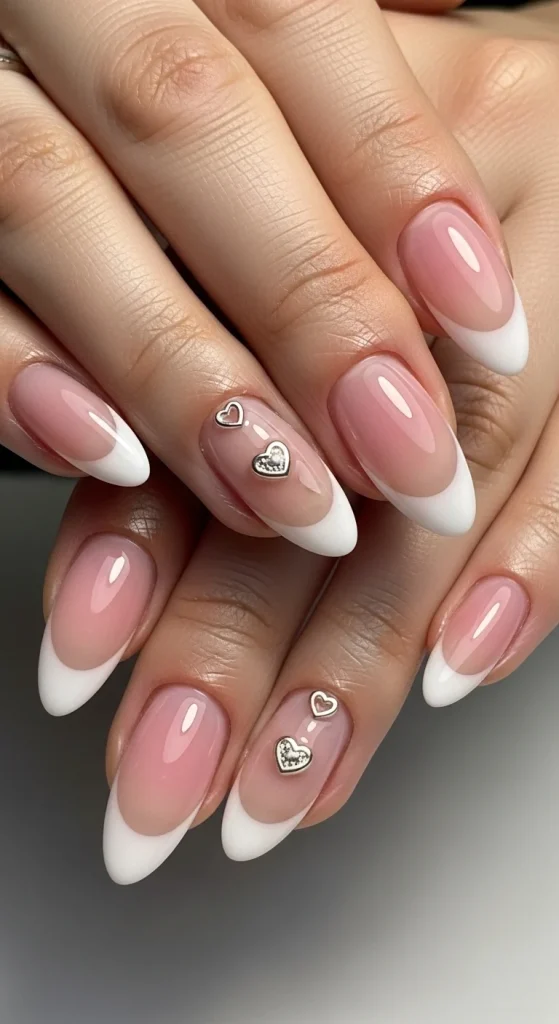 Rose Pink French Tips with Heart Charms