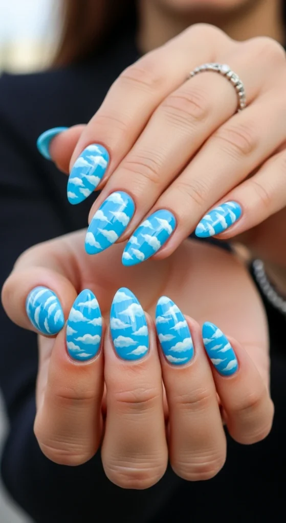 Sky Blue with Cloud Designs