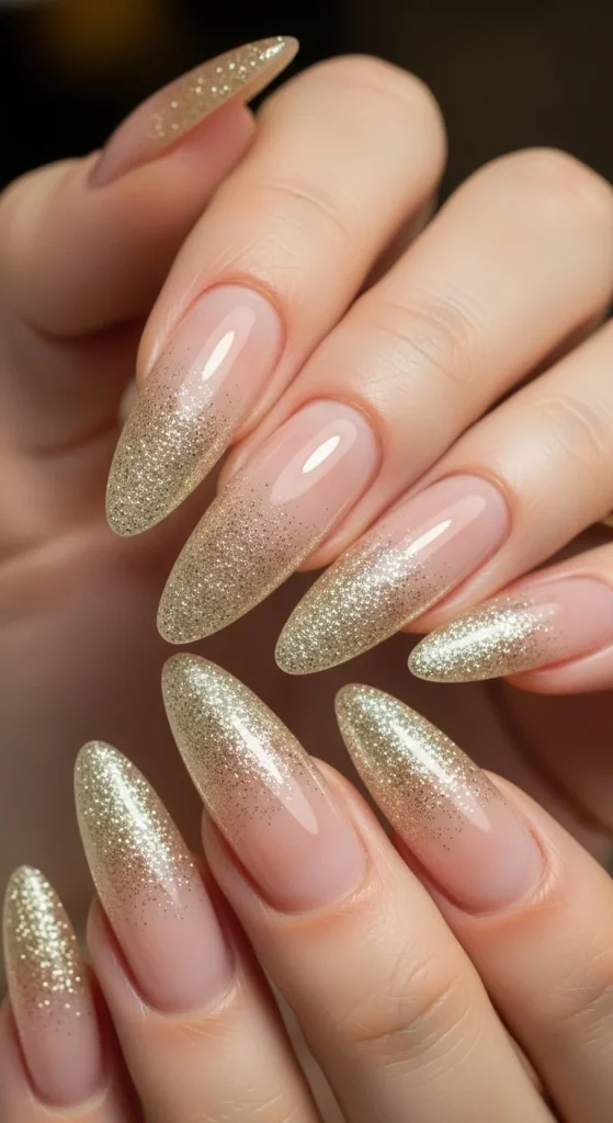 Soft Gold Glitter French Tips