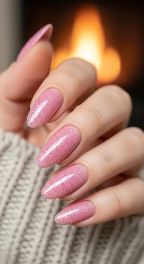 Soft Pink Shimmer Nails for a Warm Winter Feel
