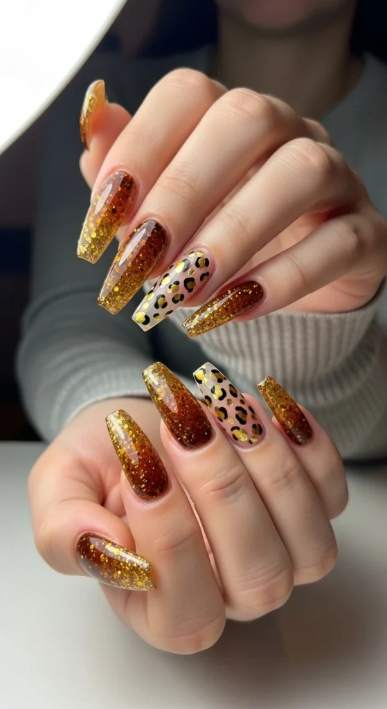 Sparkling Amber Gem Nails