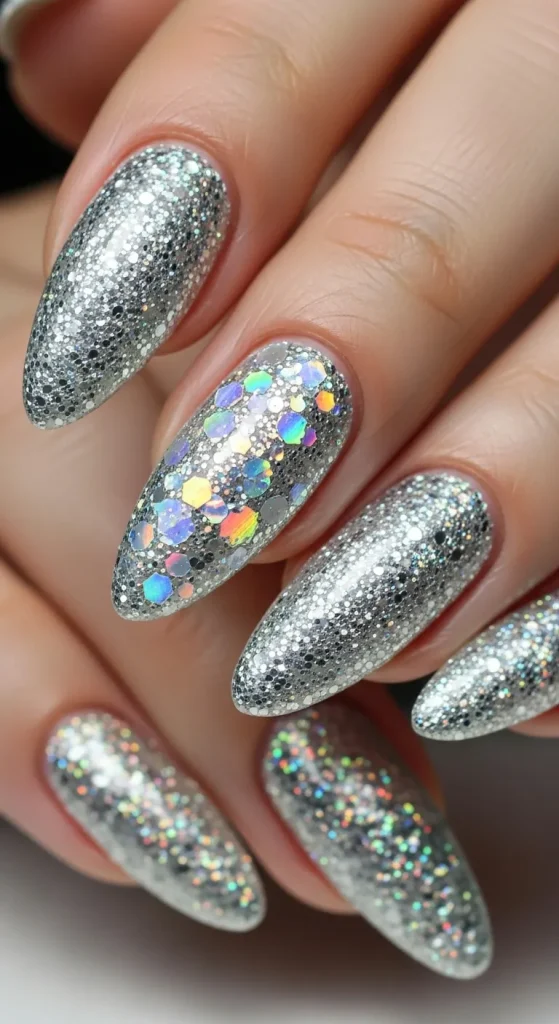 Sparkling Glitter Accent Nails