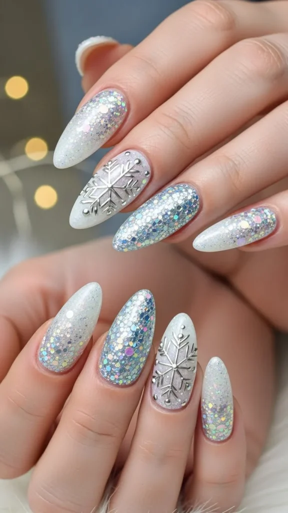 Sparkling Snow Glitter Gel Nails