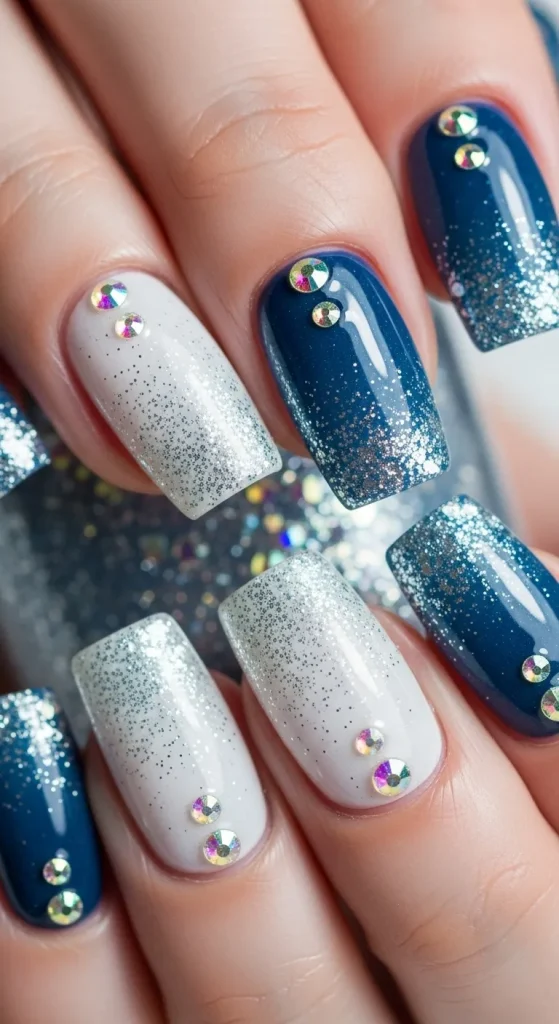 Sparkling Winter Ombre Nails