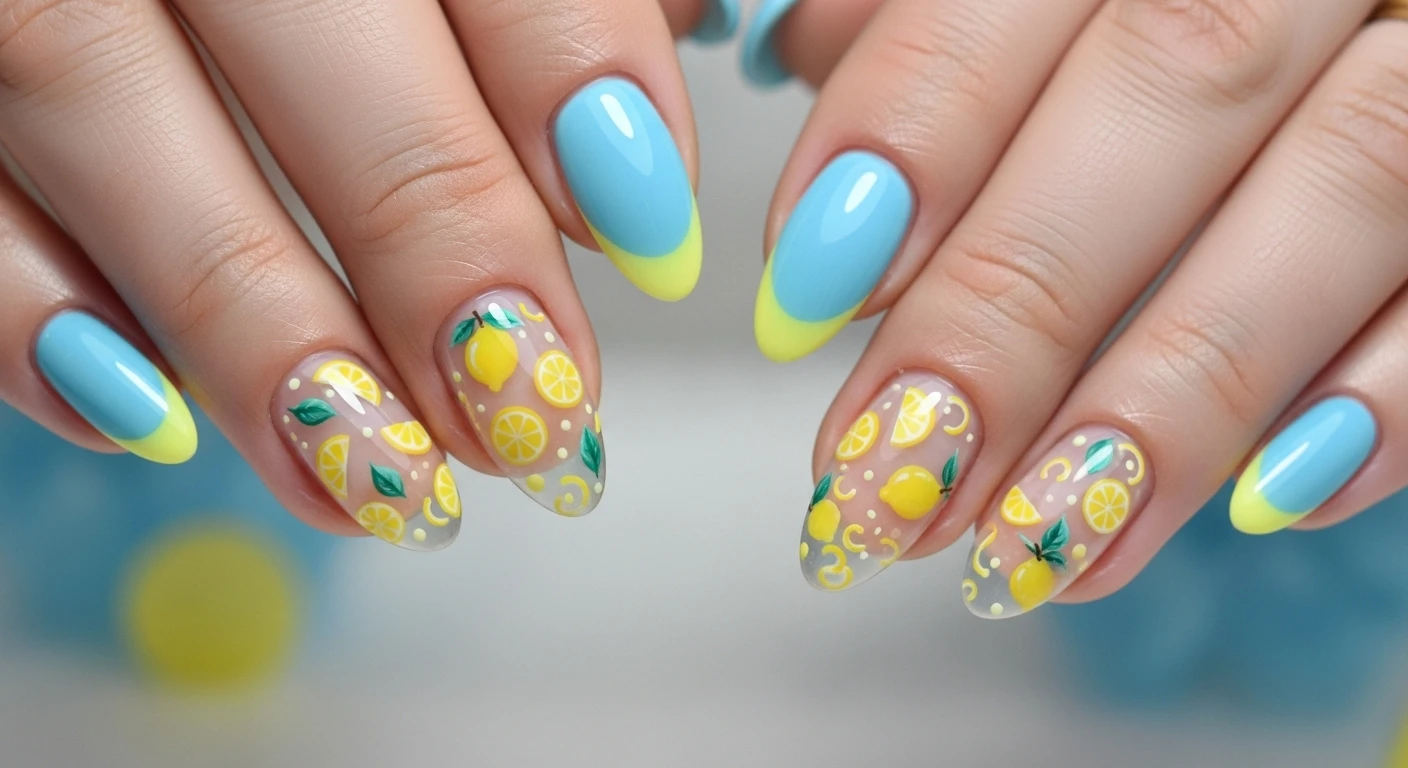 Top 10 Lemon and Blue Nail Ideas