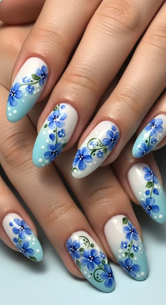 Whimsical Blue Flower Trails