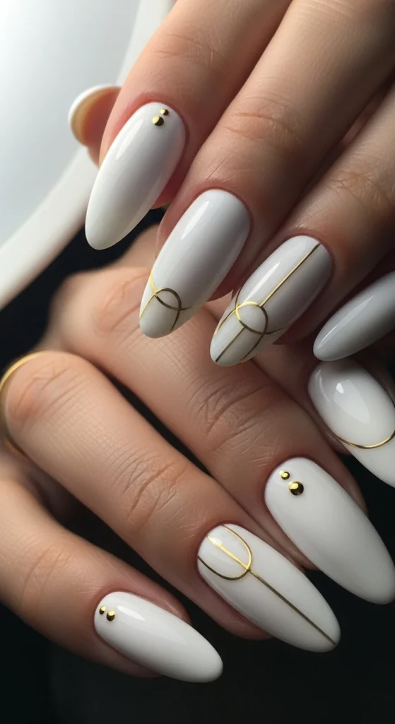 White and Gold Minimal Chic Nails