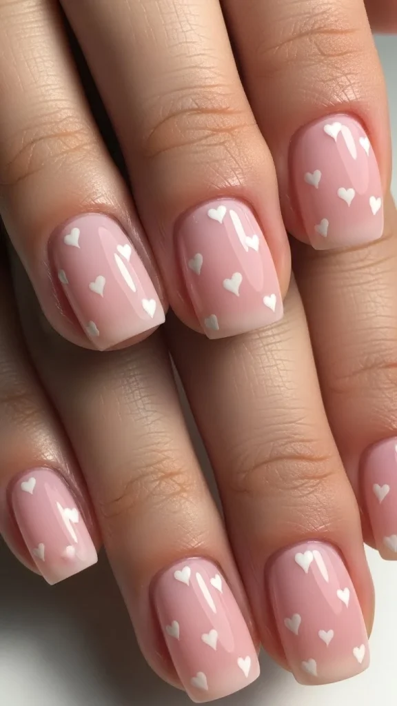 Baby Pink Base with White Micro Hearts
