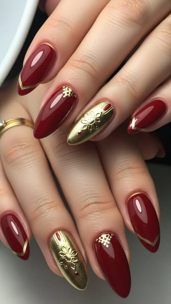 Berry Red Base with Gold Accent Details