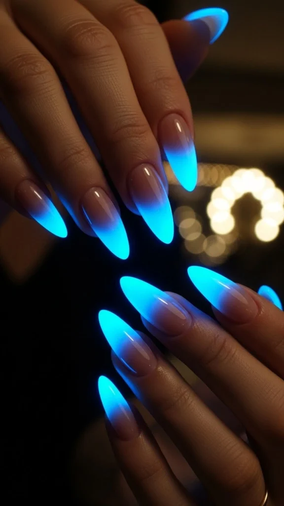 Blue Aura Glow Nails