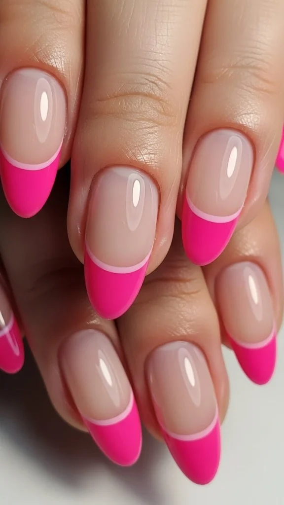 Bold Hot Pink French Tips with Thin Borders