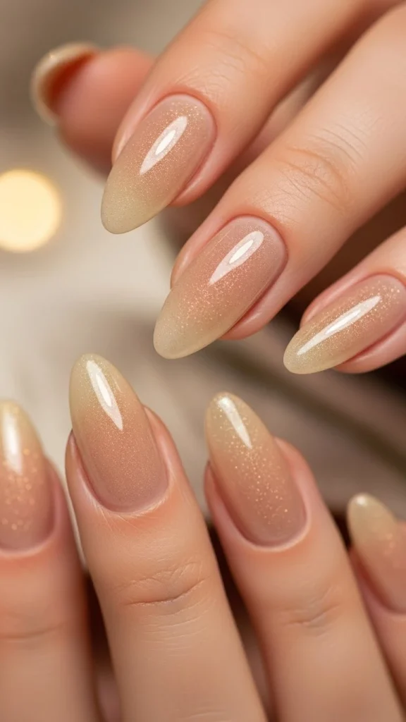 Champagne Gloss Nails With Elegant Warmth