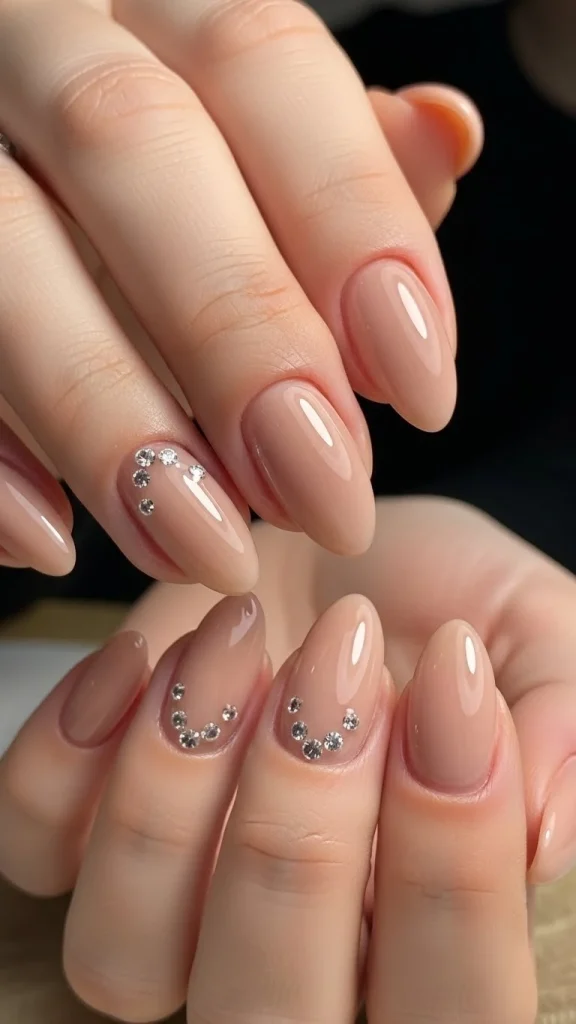 Chic Nude Polish with Tiny Gems