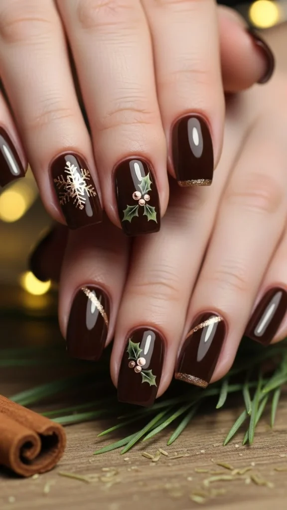 Chocolate Brown Nails for a Warm Holiday Feel