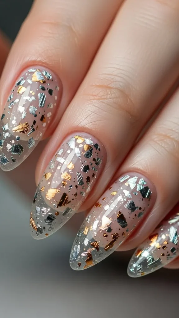 Clear Base with Metallic Flicks for Simple Sparkle