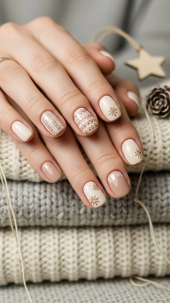 Creamy Neutral Nails That Match Knit Layers