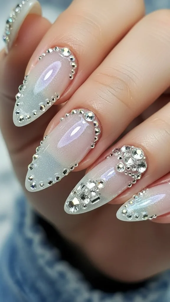 Crystal Accent Nails for a Frost-Kissed Look Nails