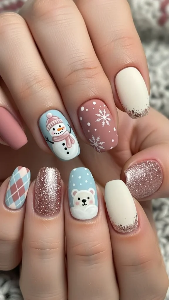 Cute Winter Nails Using Soft Color Pairings