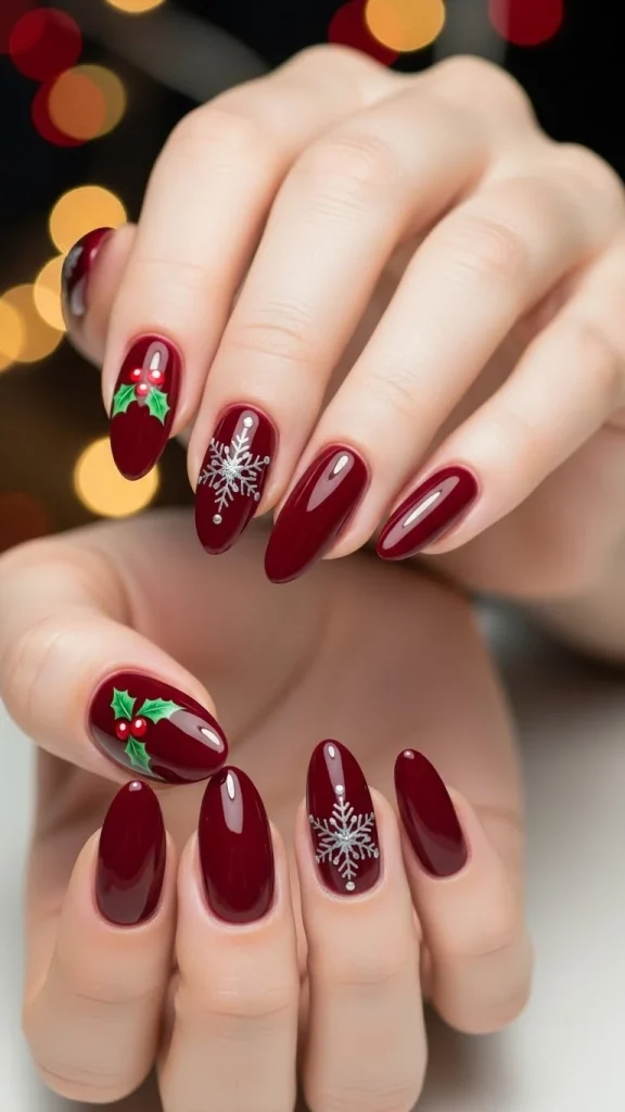 Deep Wine Nails with a Seasonal Mood