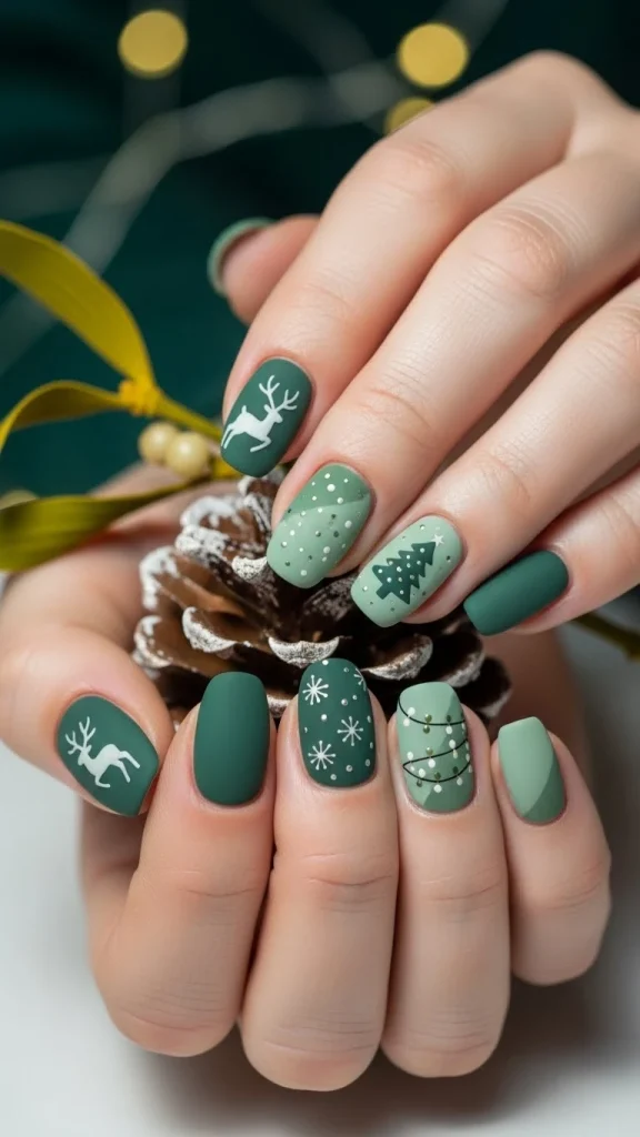 Earthy Green Nails with Soft Contrast
