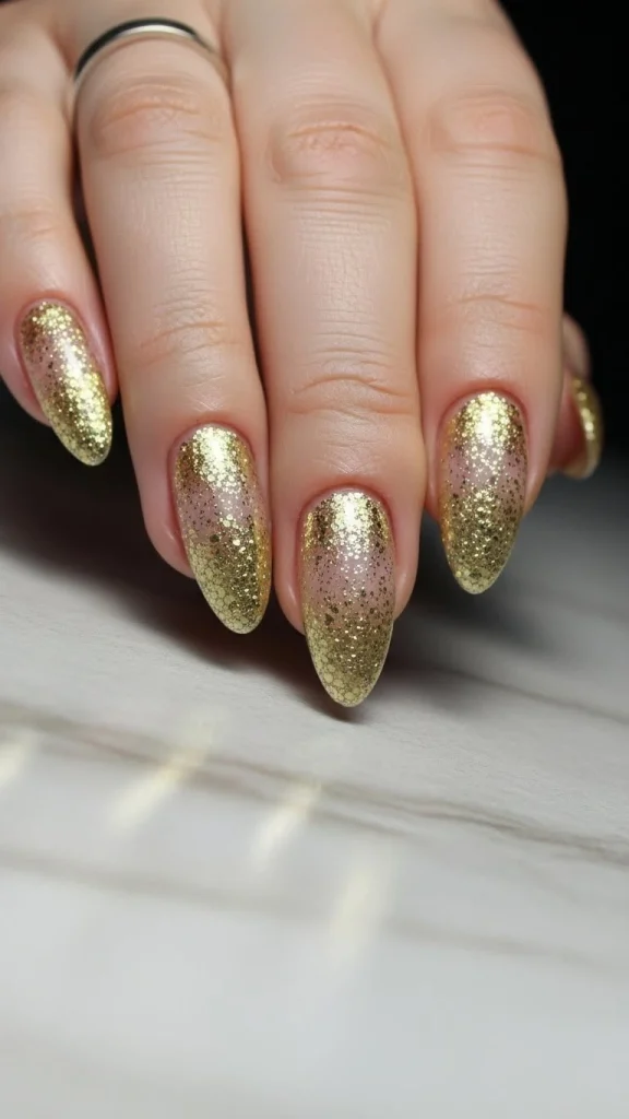 Fine Gold Glitter Fade from Cuticle to Tip
