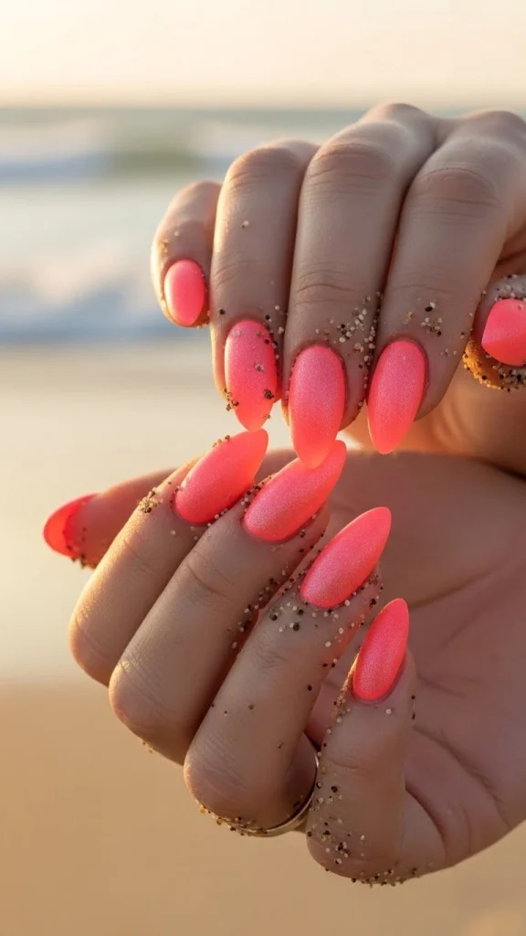 Frosted Coral Nails for a Bright Yet Soft Look