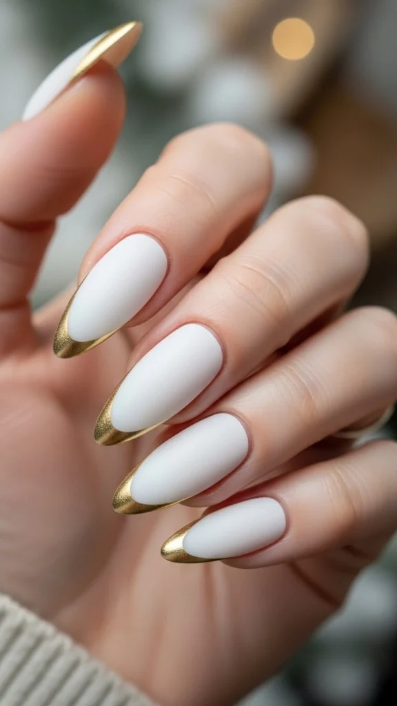 Frosty Winter White with Gold Nail Edges