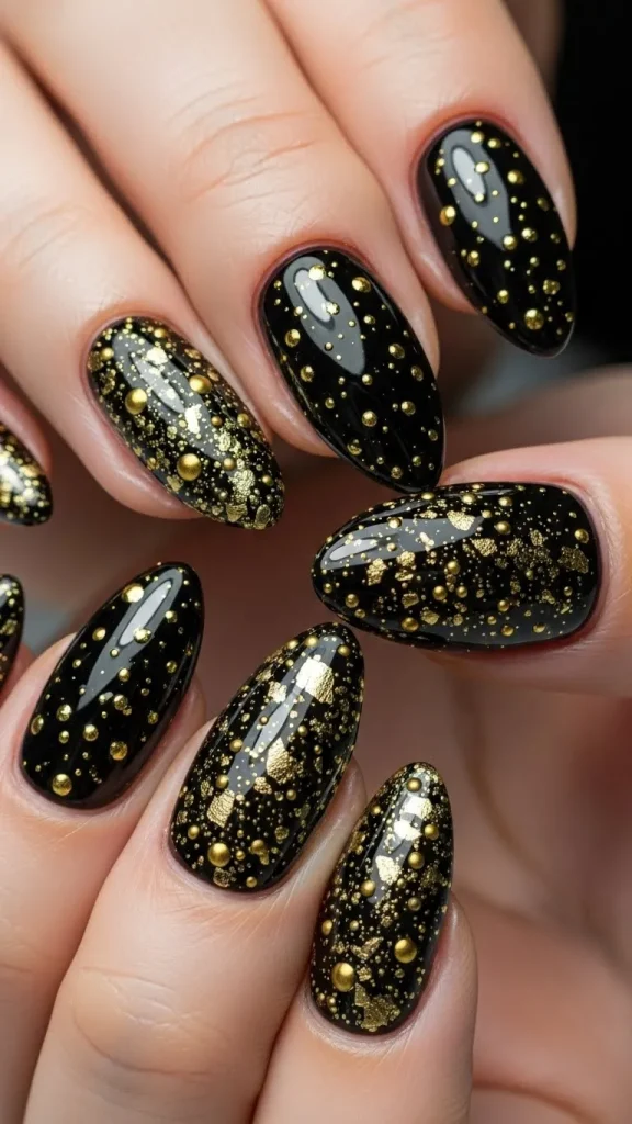 Glossy Black Base with Gold Sprinkle Details