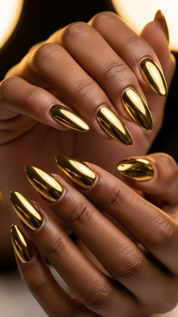 Golden Chrome Nails for a Radiant Glow