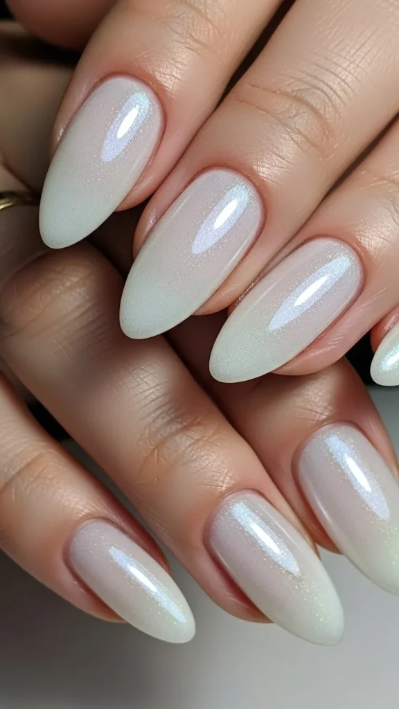 Icy Pearl White Nails with Light Shimmer