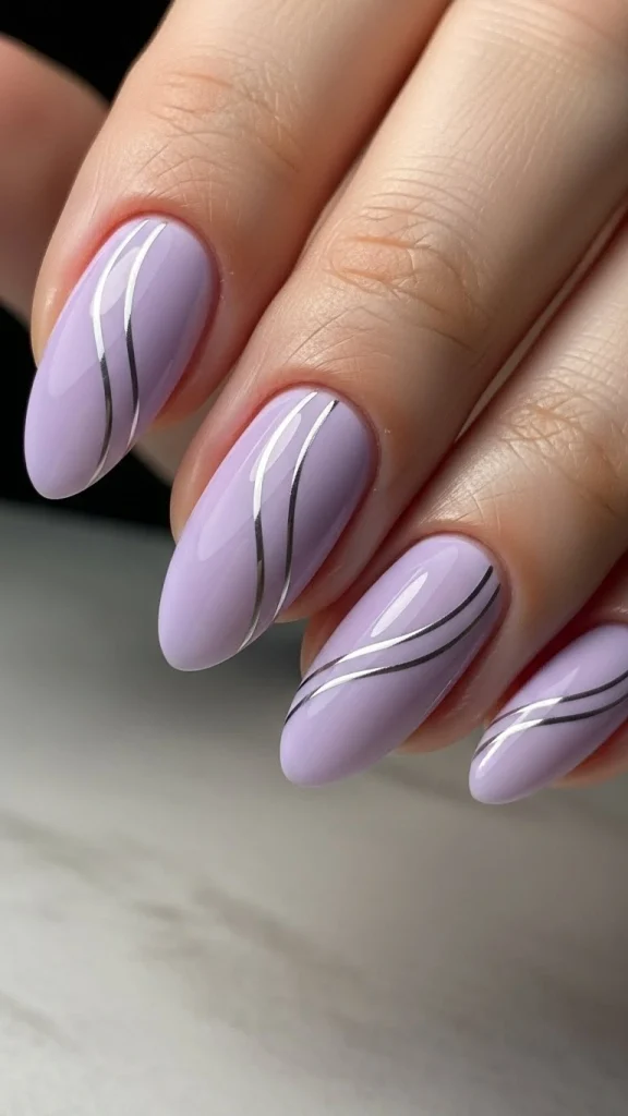 Lavender Nails with Subtle Silver Lines